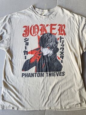 Persona 5 Shirt Mens XLarge Joker Phantom Thieves Video Game Anime Japan Beige